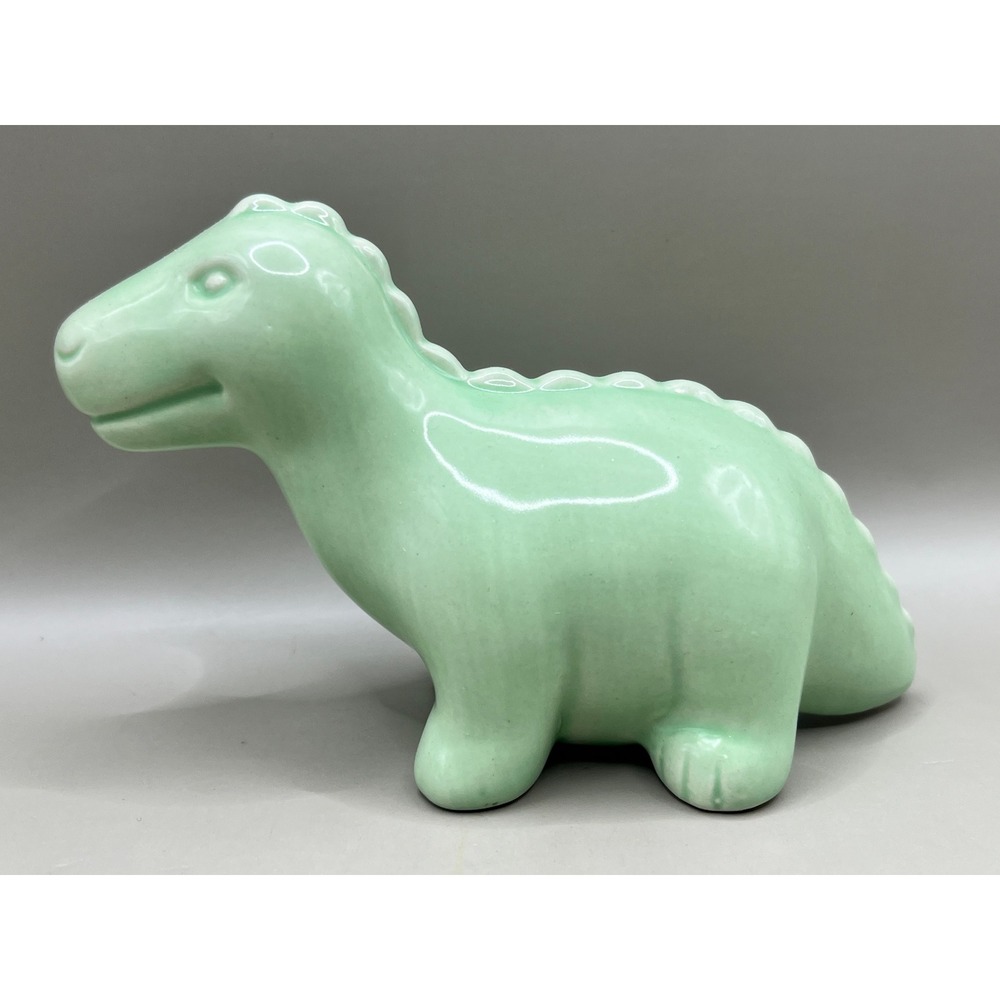Vtg Mint Green Ceramic Dinosaur Figurine Glossy Seafoam Pottery Decor 3.5" x 6"